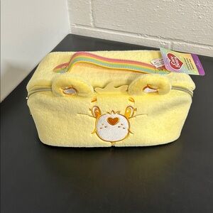 Care Bears Yellow Plush Bag with Rainbow Handle unfold travel makeup bag
